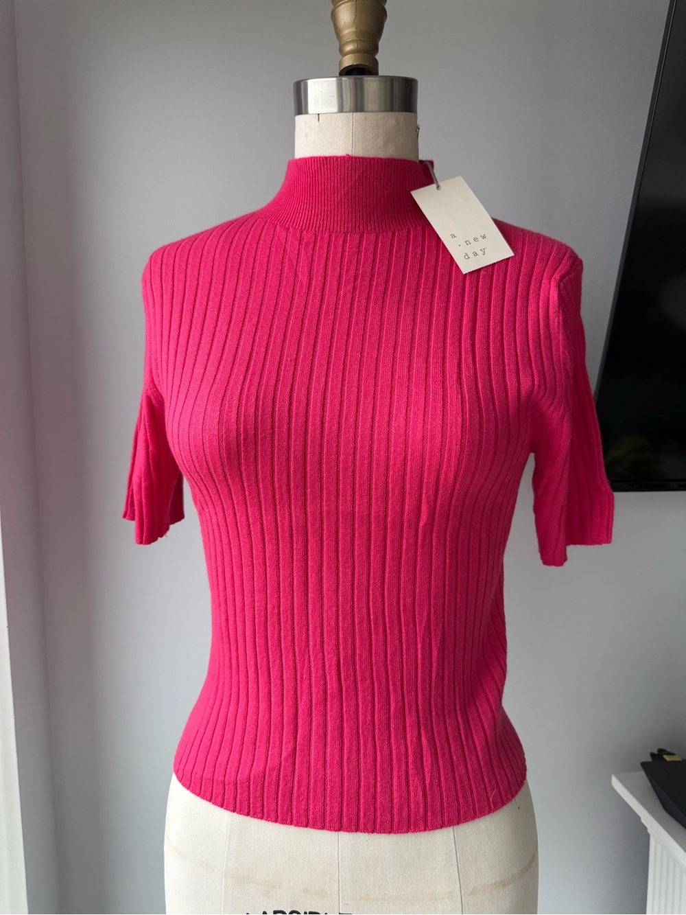 a new day Hot Pink Ribbed Short Sleeve Top